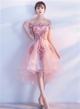 Picture of Stylish Pink Off the Shoulder Homecoming Dresses, Lovely Pink Party Dresses